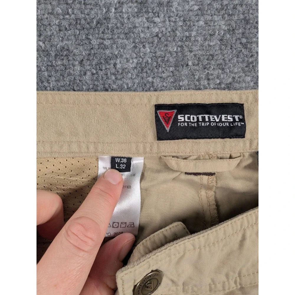 Scottevest Convertible Hiking Pants Mens 36/32 Beige‎ Tan Outdoor FLAW